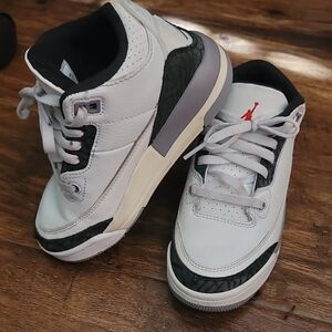 Nike - Air Jordan Retro, Size 11C, Kids White and Black Sneakers with Red Accent